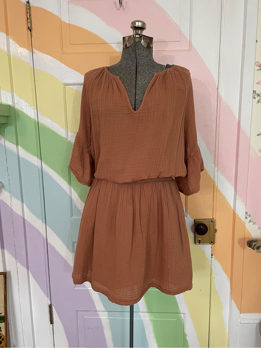 Michael Stars Katelyn Cotton Gauze Smocked Waist Dress Sz M 💚🎀